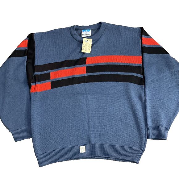 NEW VTG Mens Ski marks 100% WOOL Ski Sweater Navy Blue Multicolor Striped - Picture 1 of 7